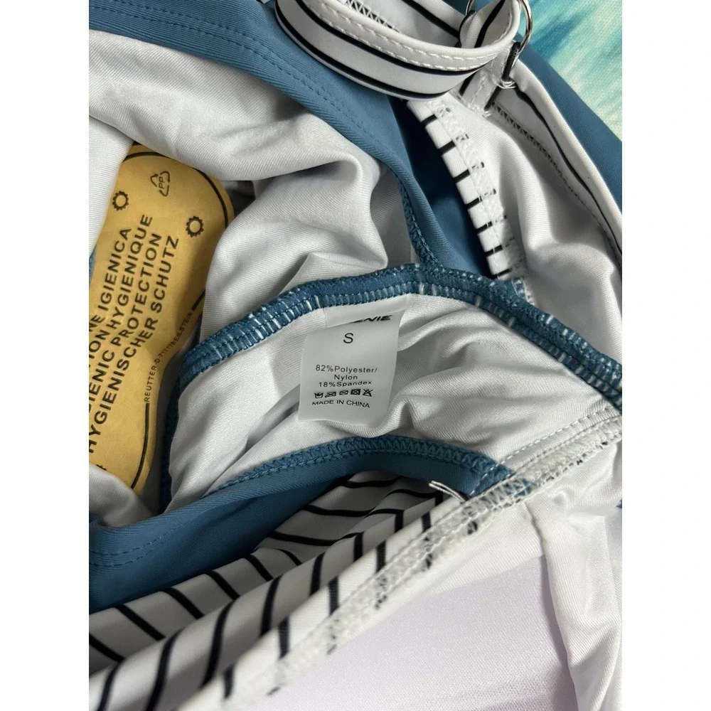 ☀️Eomenie Womens Striped Twist Front Tummy Control One Piece Swimsuit Blue White
